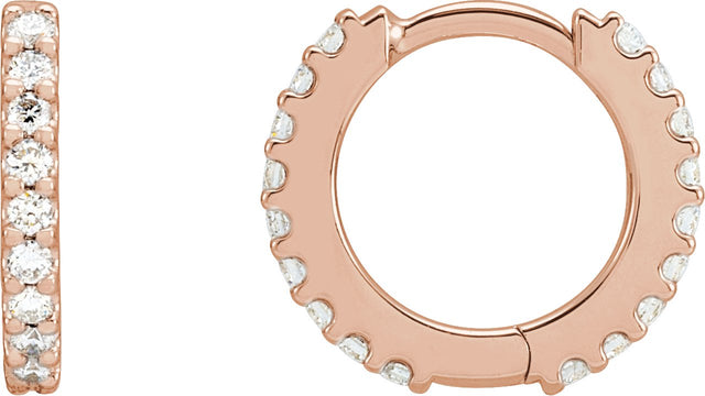 14K Gold Round Natural Diamond Accented Huggie Earrings II - Rose Gold