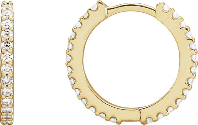 14K Gold Round Natural Diamond Accented Huggie Earrings II - Yellow Gold