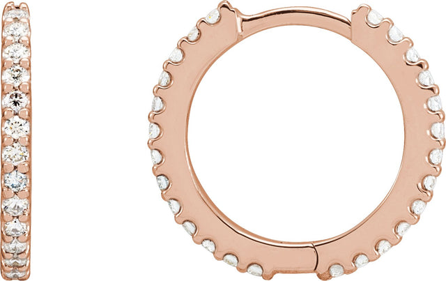 14K Gold Round Natural Diamond Accented Huggie Earrings – up to 1/4 CTW - Rose Gold