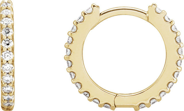 14K Gold Round Natural Diamond Accented Huggie Earrings II - Yellow Gold