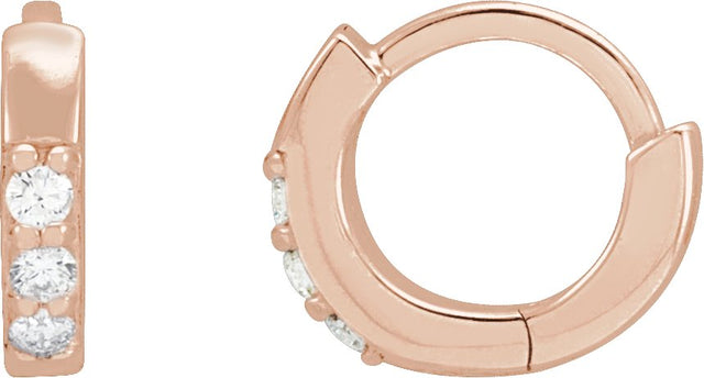 14K Gold Round Natural Diamond Accented Huggie Earrings – 1.3-2mm Stones - Rose Gold