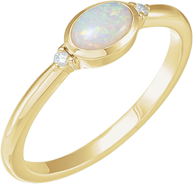 14K Gold Natural White Opal Bezel-Set Cabochon Ring – .03 CTW - Yellow Gold