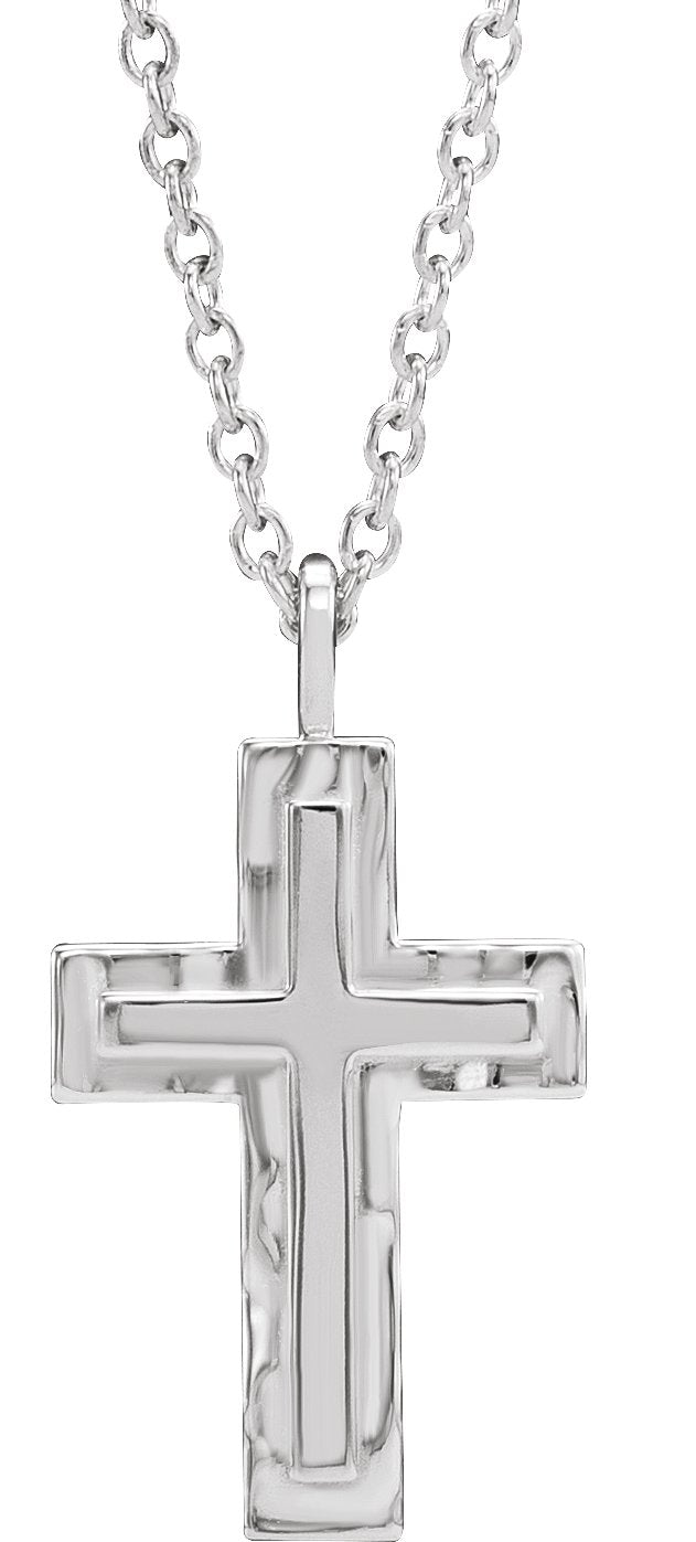 Platinum Textured Cross Necklace or Pendant