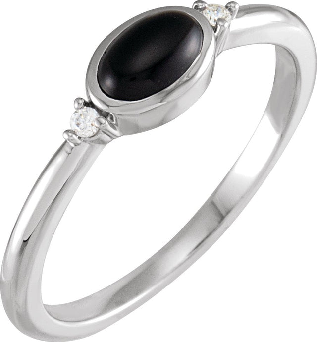 Platinum Natural Black Onyx Bezel-Set Cabochon Ring – .03 CTW