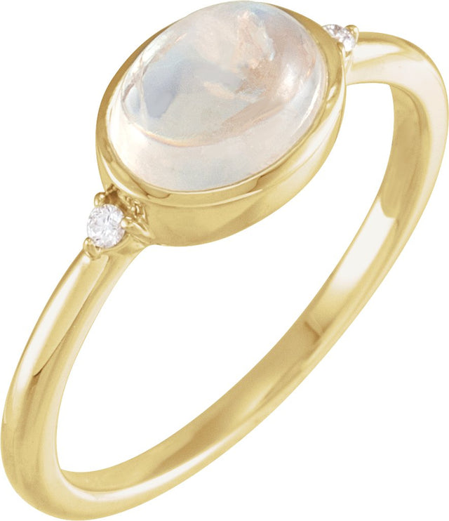 14K Gold Natural Rainbow Moonstone Bezel-Set Cabochon Ring – .03 CTW - Yellow Gold