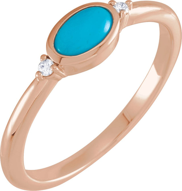 14K Gold Natural Turquoise Bezel-Set Cabochon Ring – .03 CTW - Rose Gold