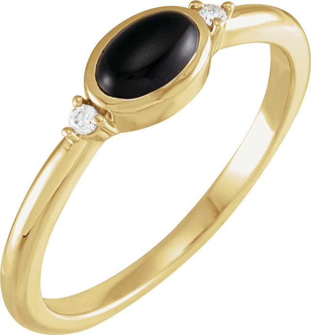 14K Gold Natural Black Onyx Bezel-Set Cabochon Ring – .03 CTW - Yellow Gold