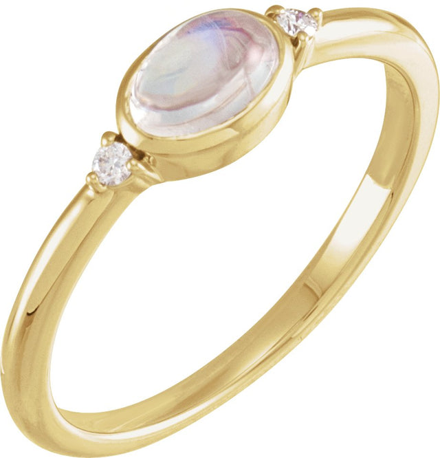 14K Gold Natural Rainbow Moonstone Bezel-Set Cabochon Ring – .03 CTW - Yellow Gold