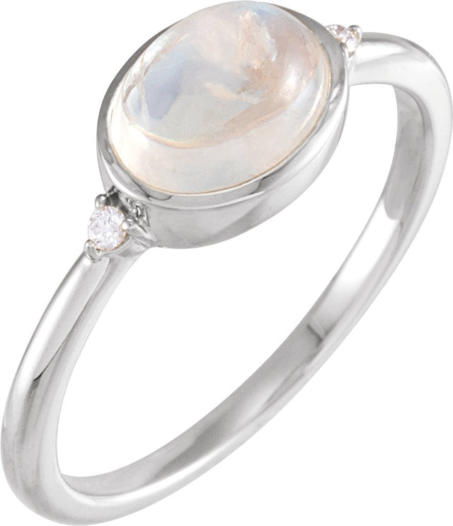 Platinum Natural Rainbow Moonstone Bezel-Set Cabochon Ring – .03 CTW