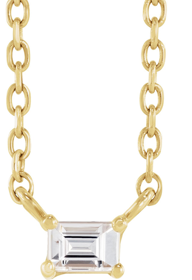 14K Gold Straight Baguette Natural Diamond Solitaire Necklace - Yellow Gold