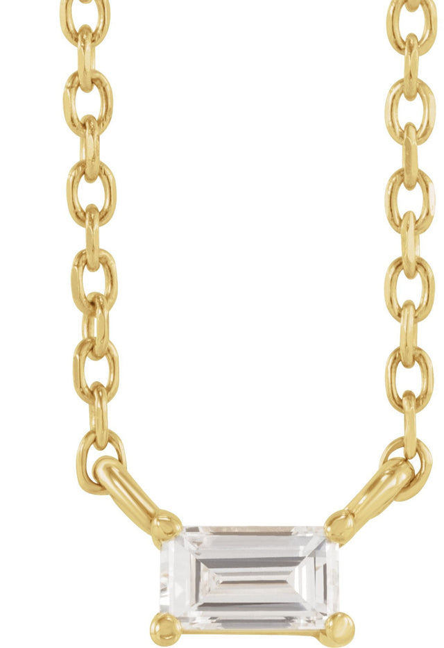 14K Gold Straight Baguette Natural Diamond Solitaire Necklace - Yellow Gold
