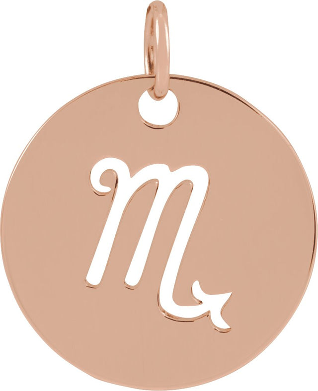 14K Gold Scorpio Disc Necklace or Pendant - Rose Gold