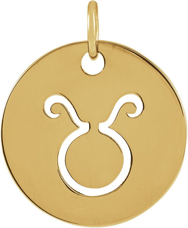 14K Gold Taurus Disc Necklace or Pendant - Yellow Gold