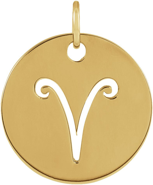 14K Gold Aries Disc Necklace or Pendant - Yellow Gold