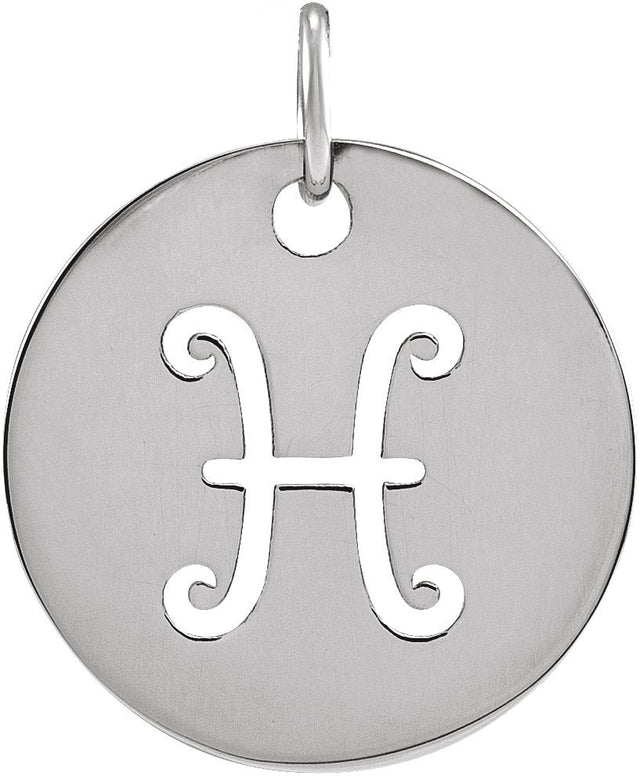 14K Gold Pisces Disc Necklace or Pendant - White Gold