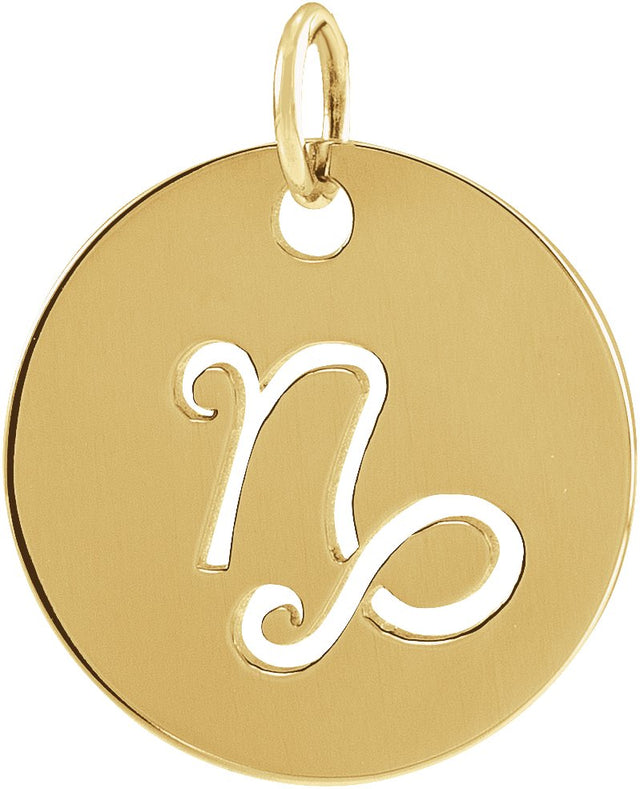 14K Gold Capricorn Disc Necklace or Pendant - Yellow Gold