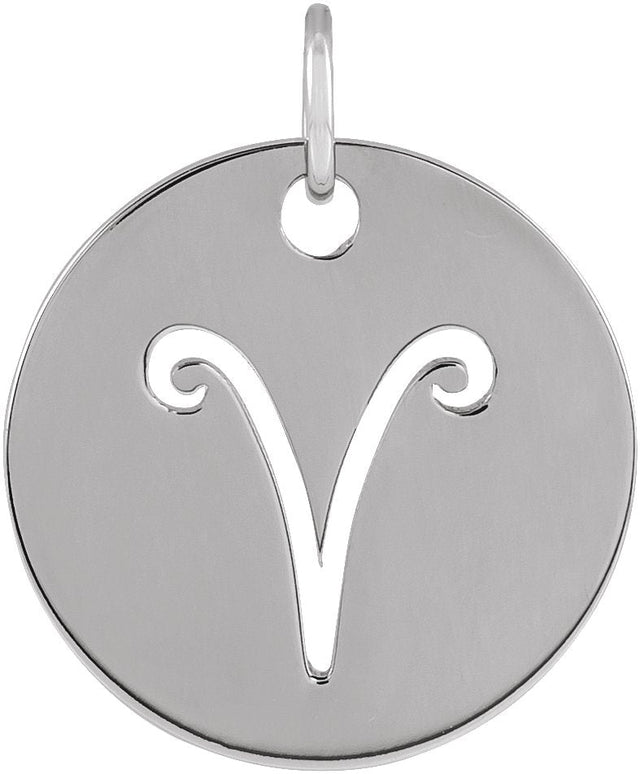 14K Gold Aries Disc Necklace or Pendant - White Gold