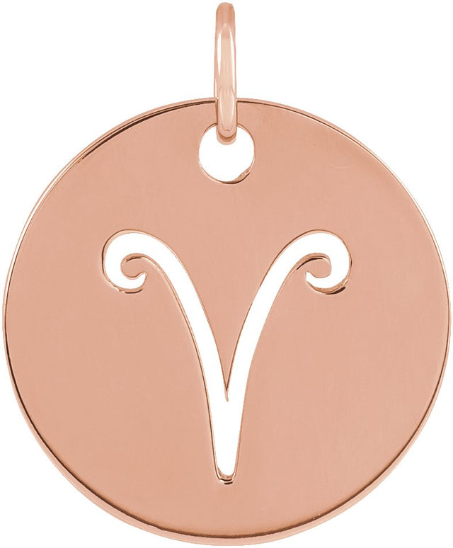 14K Gold Aries Disc Necklace or Pendant - Rose Gold