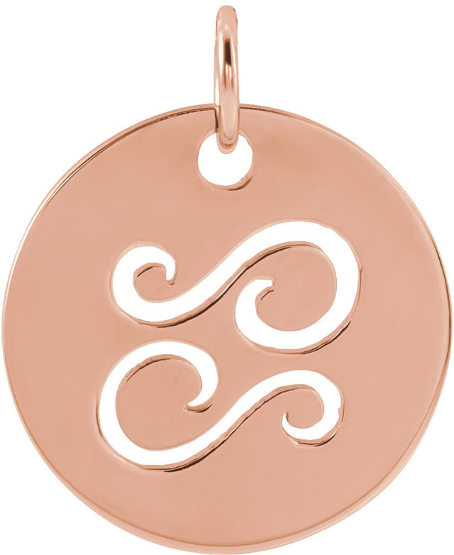 14K Gold Cancer Disc Necklace or Pendant - Rose Gold