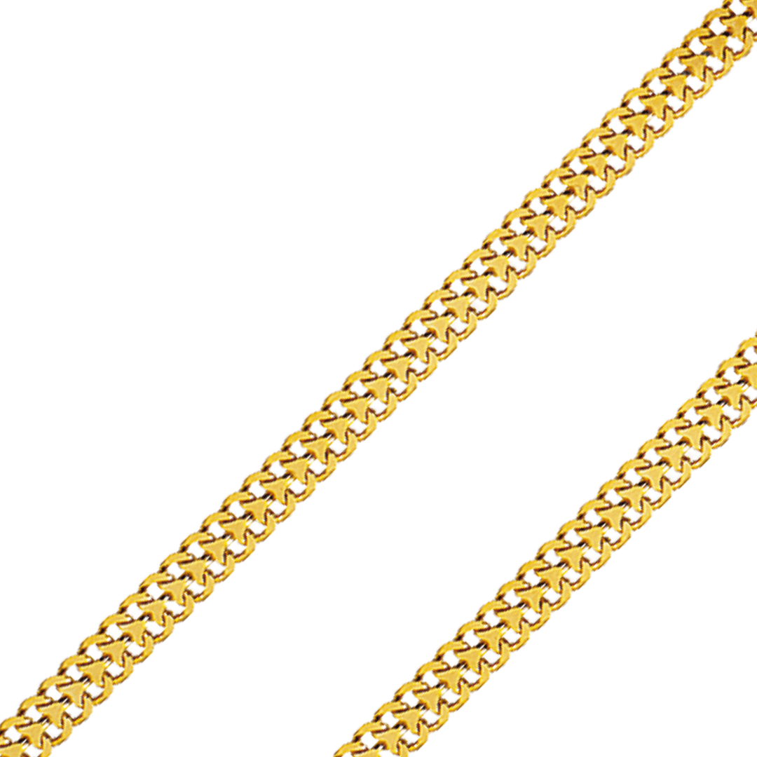 18k yellow gold arrow chain, featuring a high polish finish and elegant design, showcasing its lasting appeal and quality.