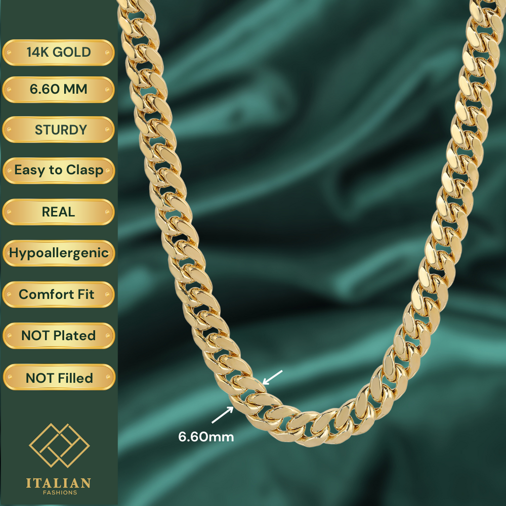 14K REAL Semi Solid Yellow Gold 4.00mm-9.50mm MIAMI CUBAN Chain