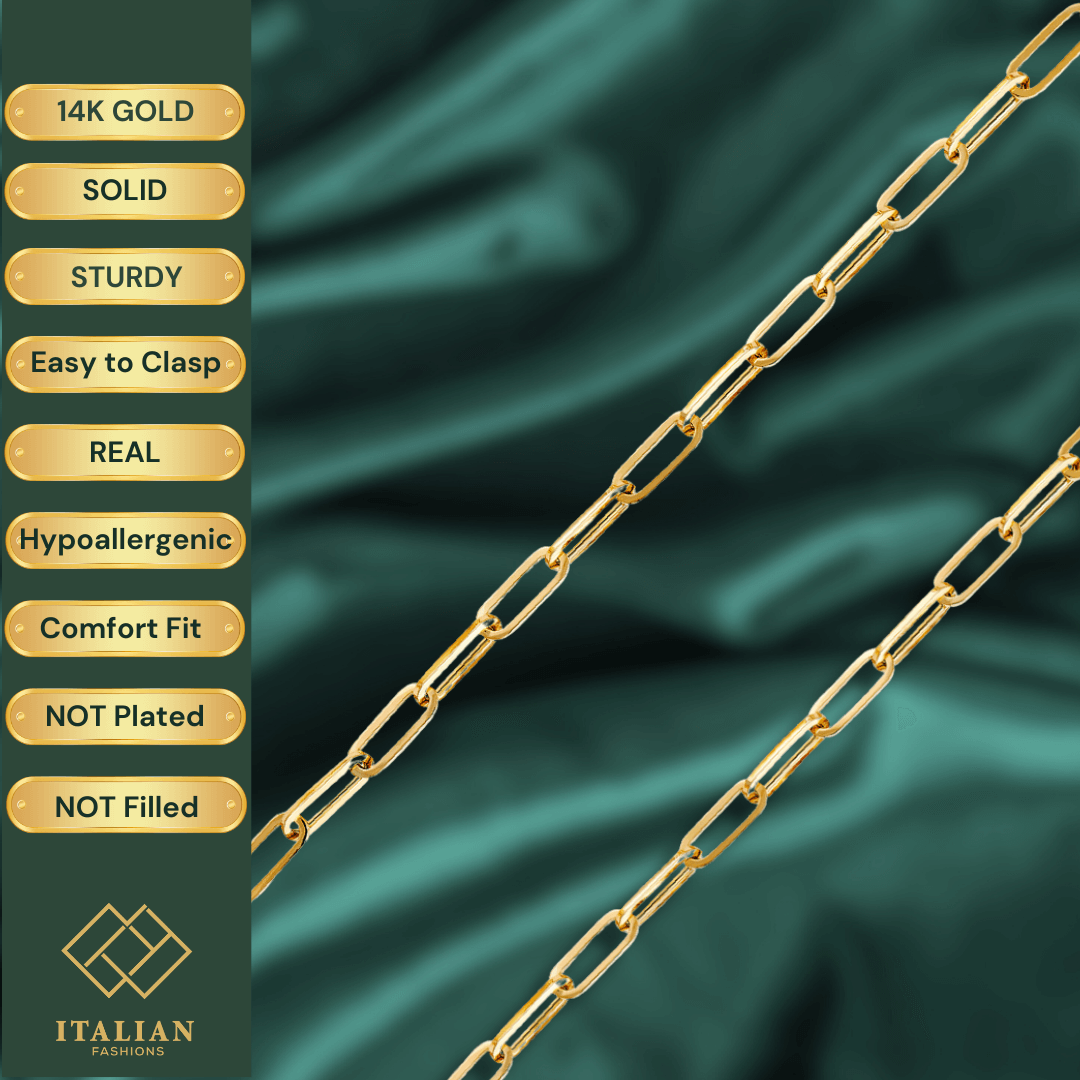 Collar de cadena con clip de papel con corte de diamante de 14K REAL de oro amarillo macizo de 1,50mm - 4,20mm, joyería para hombres y mujeres