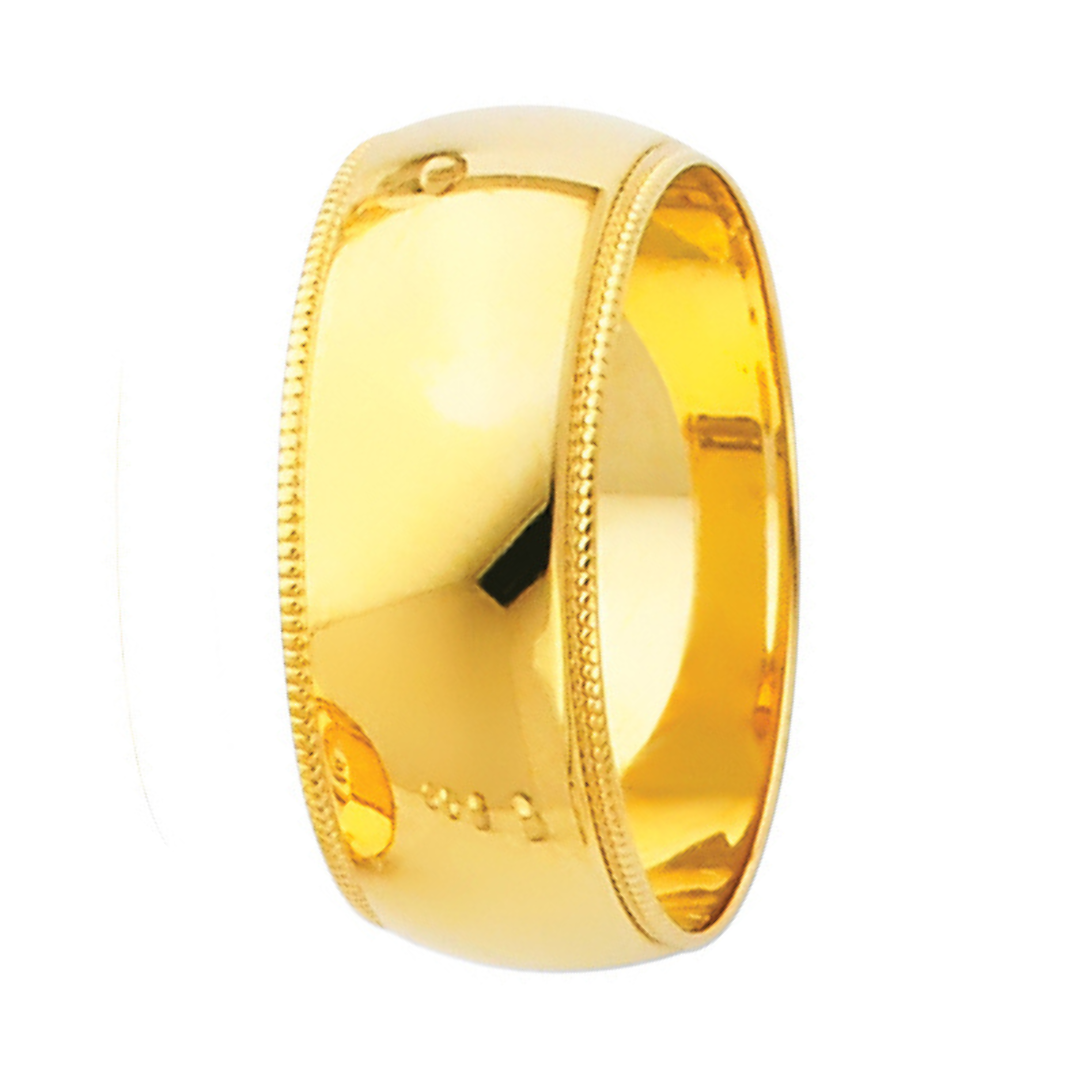 14K Real Yellow Gold 3.0mm-8.0mm Milgrain Regular Fit Wedding Band