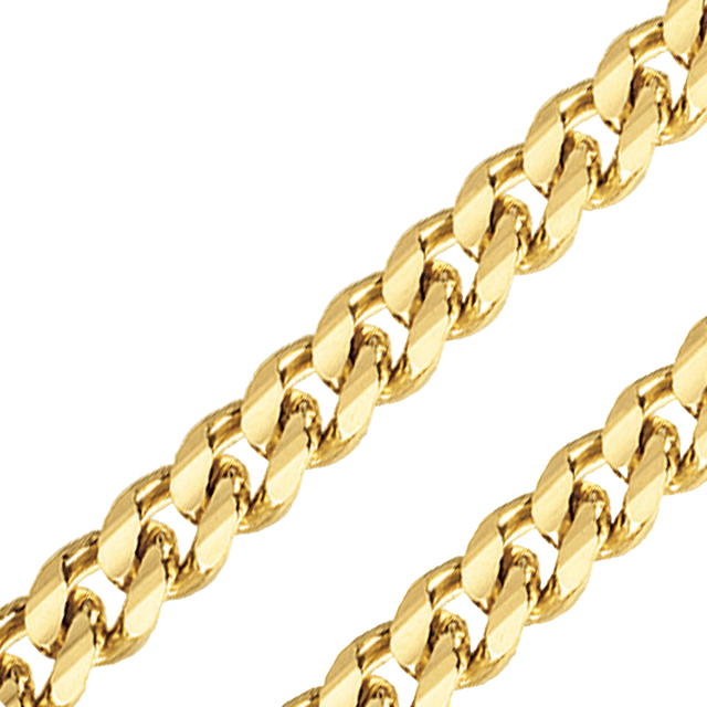 14K REAL Hollow Yellow Gold 2.50mm-8.00mm Diamond Cut Curb Cuban Chain close-up view