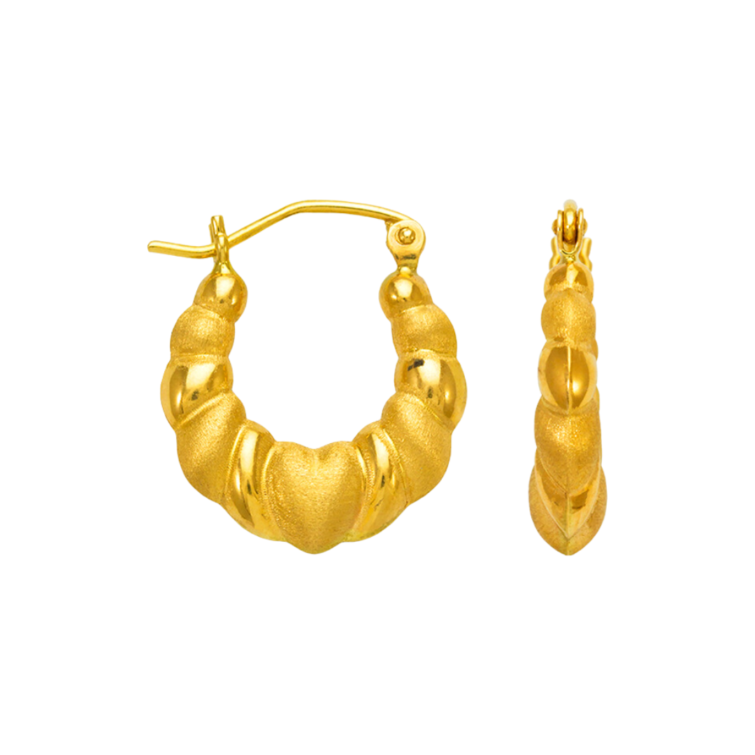 Aretes de aro con forma de camarón hueco en oro amarillo de 14 quilates