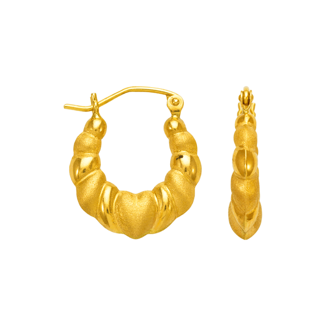 Brincos de argola de camarão oco em ouro amarelo 14K