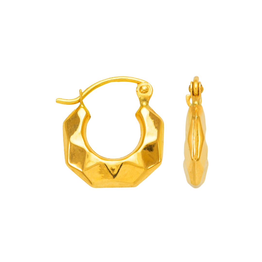 Aretes de aro con forma de camarón hueco en oro amarillo de 14 quilates