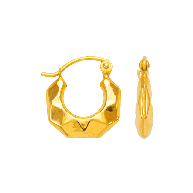 Brincos de argola de camarão oco em ouro amarelo 14K