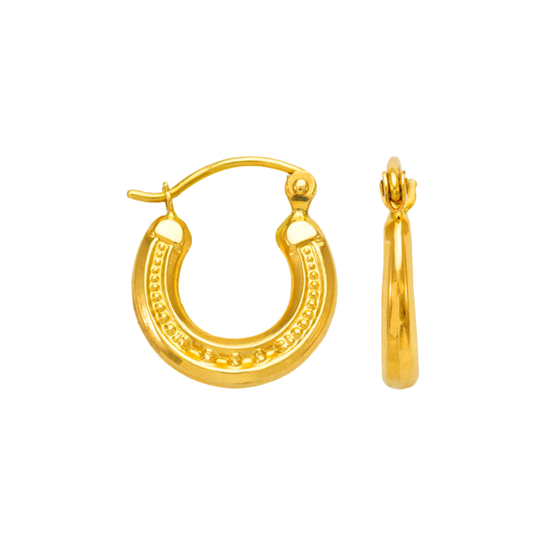 Aretes de aro con forma de camarón hueco en oro amarillo de 14 quilates