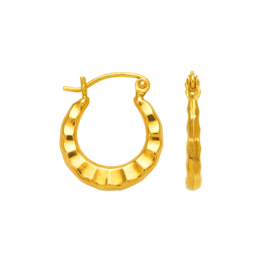 Aretes de aro con forma de camarón hueco en oro amarillo de 14 quilates