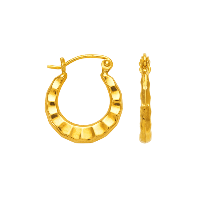 Brincos de argola de camarão oco em ouro amarelo 14K