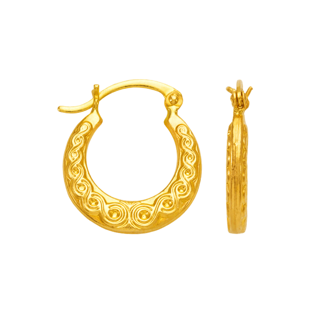 Brincos de argola de camarão oco em ouro amarelo 14K