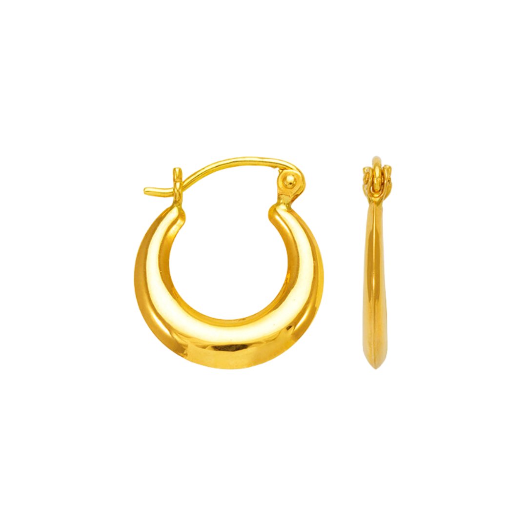 Aretes de aro con forma de camarón hueco en oro amarillo de 14 quilates