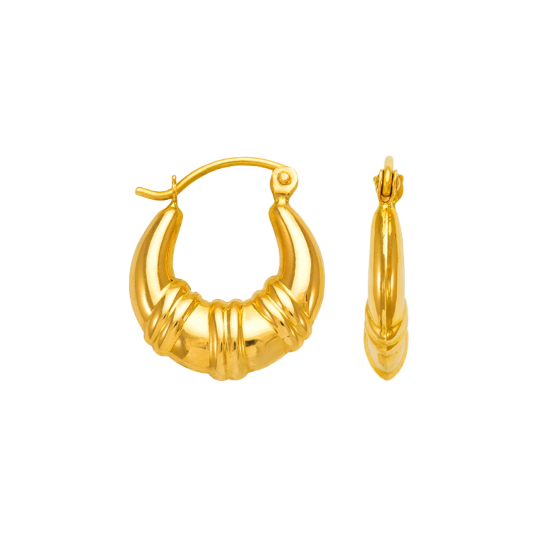 Aretes de aro con forma de camarón hueco en oro amarillo de 14 quilates