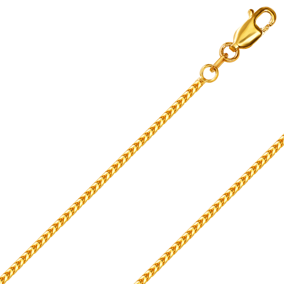 Corrente FRANCO com corte de diamante em ouro amarelo maciço 14K REAL de 1,20 mm-5,00 mm
