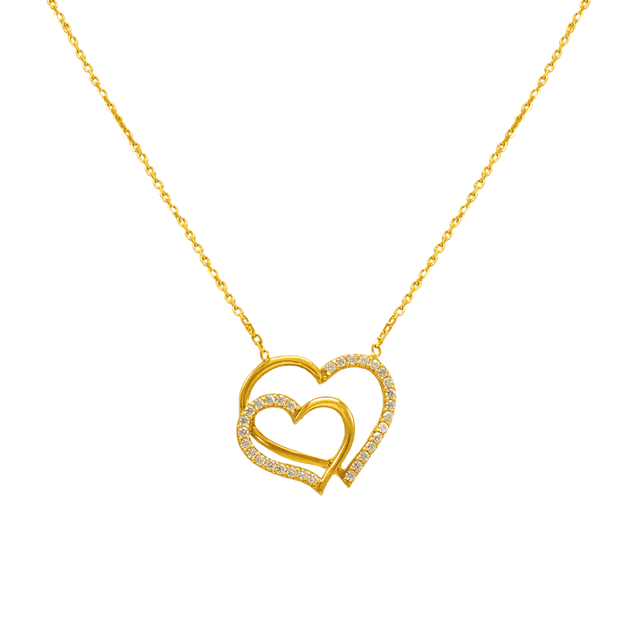 14K Yellow Gold Fancy Double Heart CZ Necklace