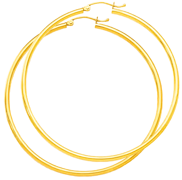 10K Yellow Gold Hoop Diamond Cut 2mm D/C Earrings | Italian Fashions