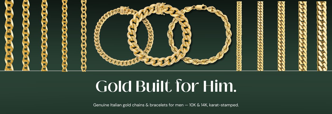 Italian gold chains and bracelets for men in 10K and 14K