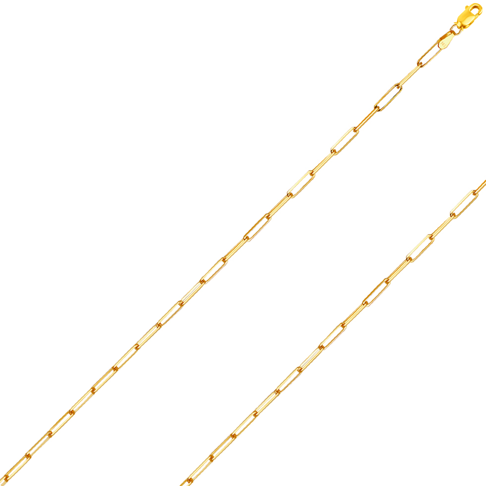 Colar de corrente de clipe de papel com corte de diamante de 1,50 mm - 4,20 mm em ouro amarelo sólido 14K REAL para homens e mulheres joias