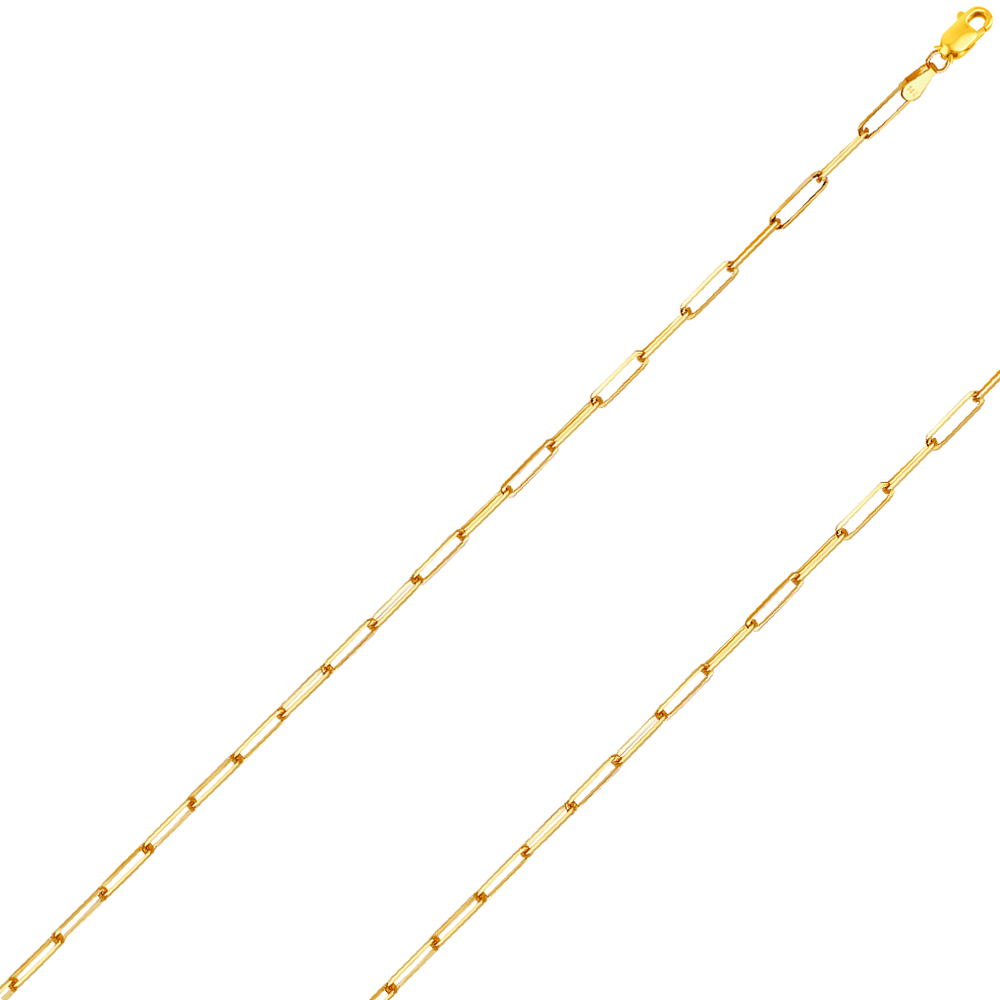 Collar de cadena con clip de papel con corte de diamante de 14K REAL de oro amarillo macizo de 1,50mm - 4,20mm, joyería para hombres y mujeres