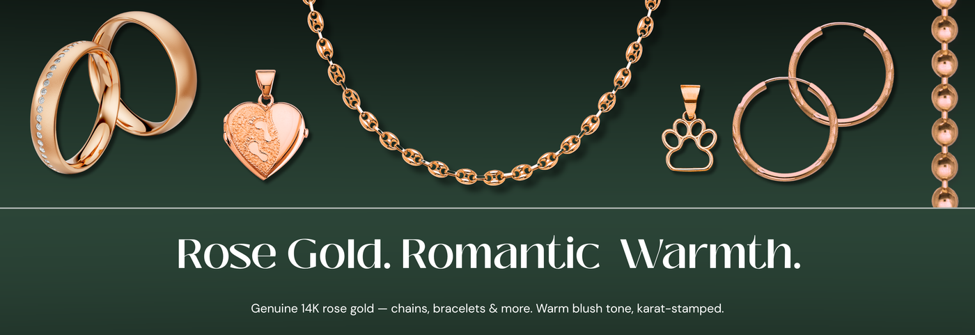 Italian rose gold jewelry collection with a warm blush tone