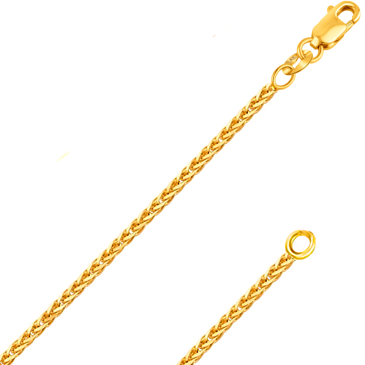 Cadena de trigo cuadrada con corte de diamante de 0,8 mm a 1,20 mm de oro amarillo macizo REAL de 14 quilates