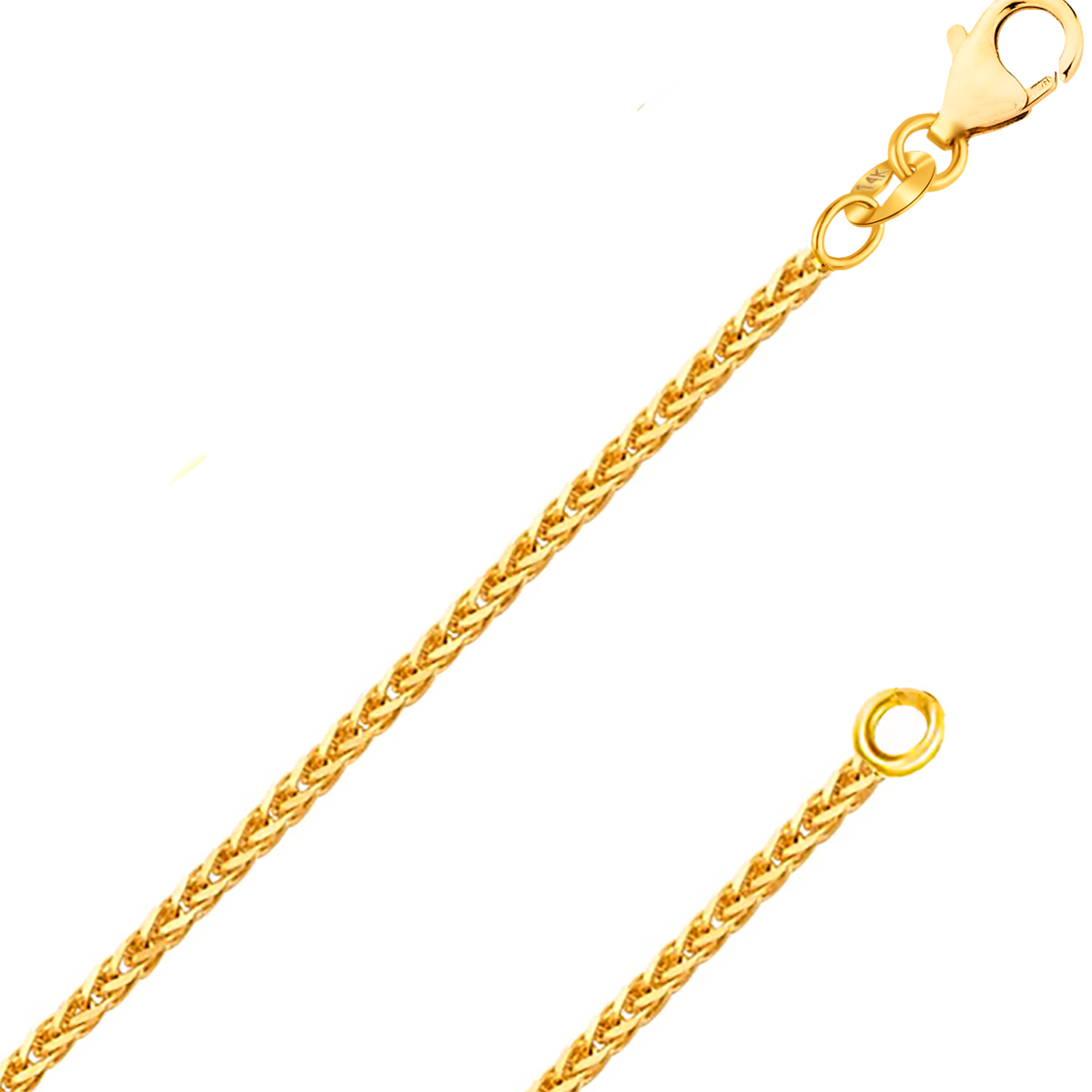 Cadena de trigo cuadrada con corte de diamante de 0,8 mm a 1,20 mm de oro amarillo macizo REAL de 14 quilates