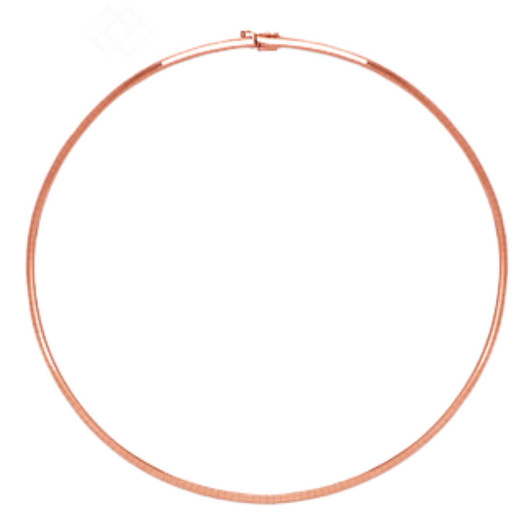 14K Yellow or White or Rose 3mm Omega Chain Necklace