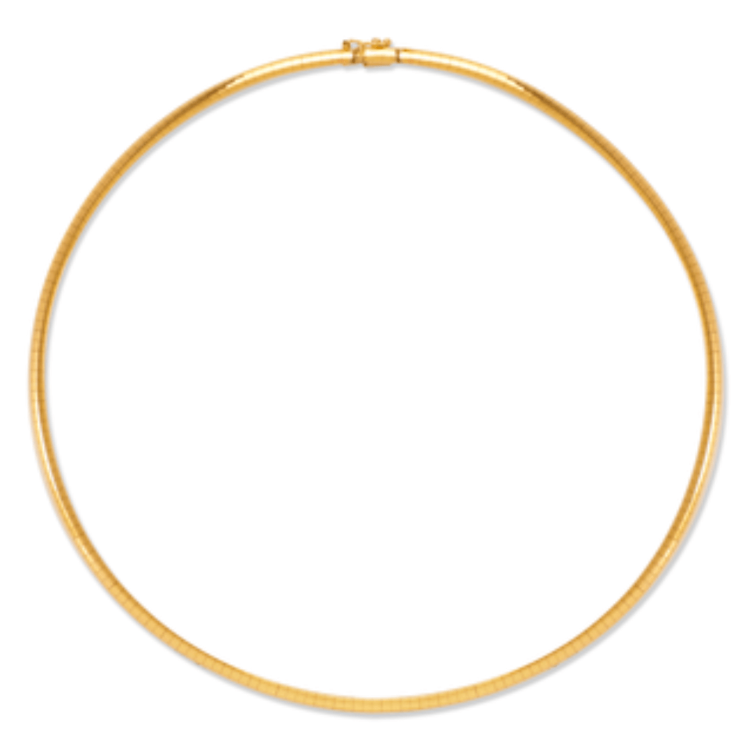 Colar de corrente Omega 14K amarelo ou branco ou rosa de 3 mm