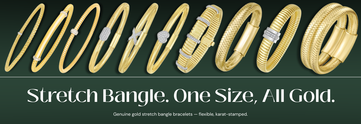 Italian gold stretch bangle bracelets with an easy slip-on fit